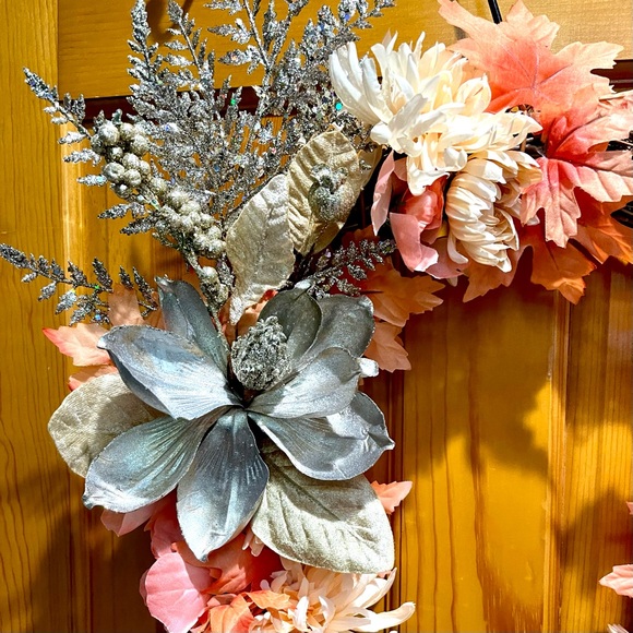Peach, orange, cream, silver fall wreath - Picture 6 of 8